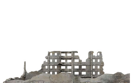Ruined city building isolated on white 3d illustrationの写真素材
