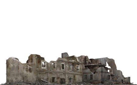 Ruined city building isolated on white 3d illustrationの写真素材