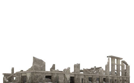 Ruined city building isolated on white 3d illustrationの写真素材