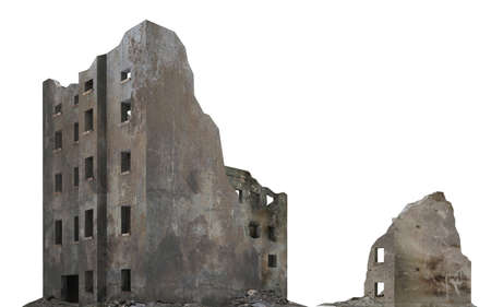 Ruined city building isolated on white 3d illustrationの写真素材