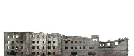 Ruined city building isolated on white 3d illustrationの写真素材