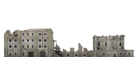 Ruined city building isolated on white 3d illustrationの写真素材