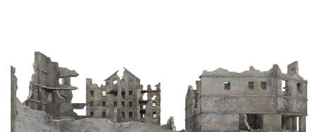 Ruined city building isolated on white 3d illustrationの写真素材