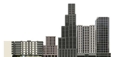 City modern buildings isolated on white background 3d illustrationの写真素材