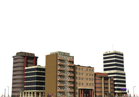 City modern buildings isolated on white background 3d illustrationの写真素材