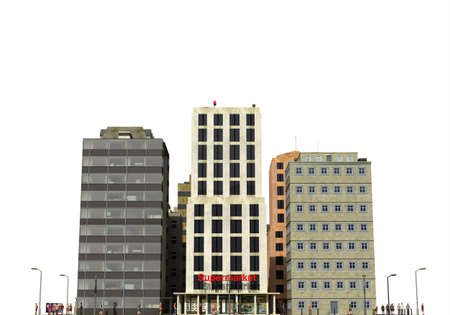 City modern buildings isolated on white background 3d illustrationの写真素材