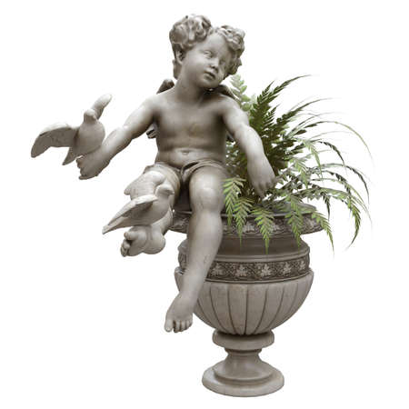 Park sculpture boy with a vase isolated on white background 3d illustrationの写真素材