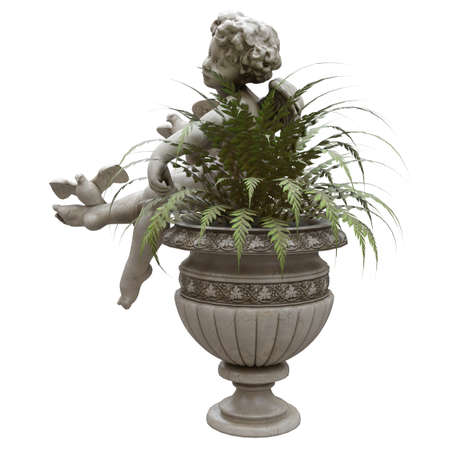 Park sculpture boy with a vase isolated on white background 3d illustrationの写真素材