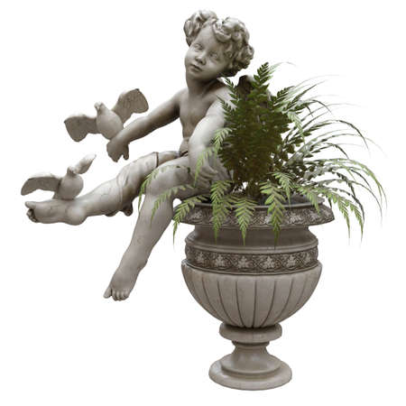 Park sculpture boy with a vase isolated on white background 3d illustrationの写真素材