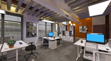 Office modern european interior concept 3d illustrationの写真素材