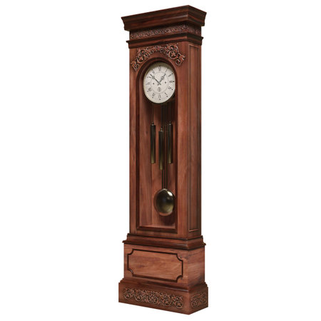 Vintage wooden clock isolated on white background. 3D illustrationの写真素材