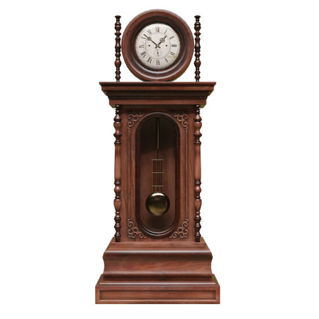 Vintage wooden clock isolated on white background. 3D illustrationの写真素材