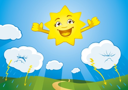 yellow hot cute smiling sun at summerのイラスト素材