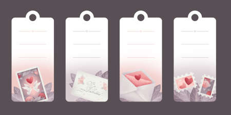 Valentines day tags made with lovely cartoon style illustrationsの写真素材