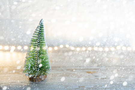 green Christmas tree and white snow flake festive background. High quality photoの写真素材