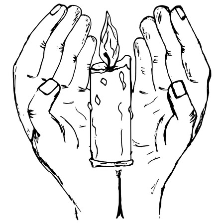 hand drawn illustration, candle in hand, doodleのイラスト素材