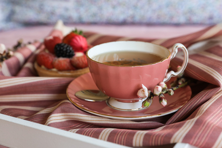 Tea and cake beautiful and delicious breakfast concept.の写真素材