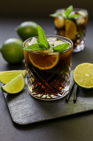 Cold longdrink on dark background.の写真素材