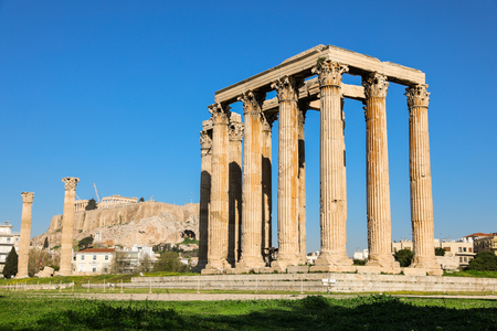 Temple of Olympian Zeus and Acropolis Hill, Athens, Greece.の写真素材