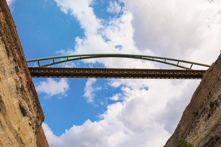 Footbridge, passing through the Corinth Canal on a yacht summer morning, 2018. Horizontal.の写真素材
