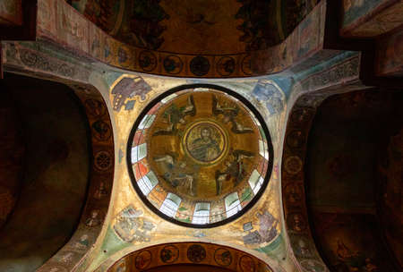 Kyiv, Ukraine. December 26th, 2020: The interior of the St. Sophia Cathedral-frescos of the dome, ceiling and walls.のeditorial素材