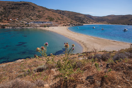 Beautiful landscape of the Kolona beach Kythnos island Cyclades Greece in June, 2021.の写真素材