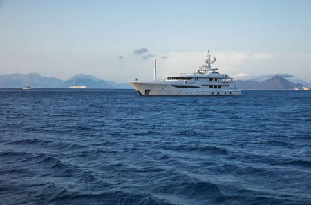 Anchored a luxury motor yacht off the coast of the ITHACA island, KIONI Bay, Ionian Islands, Greece...