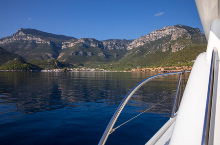 Amazing landscape of Agia Kyriaki beach, Kyparissi Laconia, Peloponnese, Zorakas Bay, Greece in summer view from sea.の写真素材