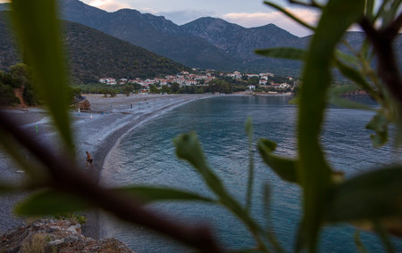 Beautiful Megali ammos beach in Kyparissi Laconia, Peloponnese, Zorakas Bay, Greece in summer after sunset.の写真素材