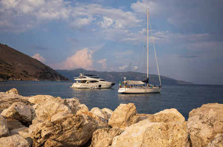 AGIA EFIMIA, KEFALONIA ISLAND-AUGUST 12, 2022:Picturesque view out of Agia Efimia marina, Kefalonia, Ionian Sea, Greece.のeditorial素材