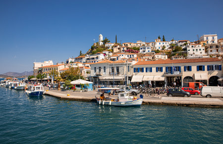 POROS island, GREECE - September 9, 2019: Poros island located in the southern part of the Saronic Gulf, Greece.のeditorial素材