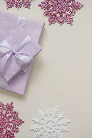 Christmas gift box on background. Holiday greeting card. copy space.の写真素材