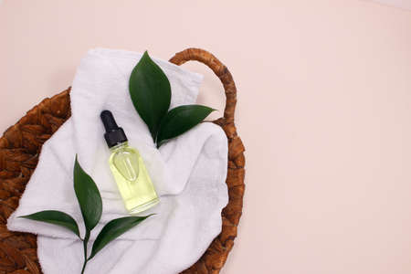 organic spa with natural cosmetics in a minimalist style. cosmetic serum, face skin care oil.の写真素材