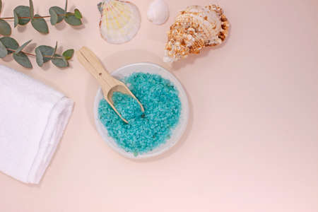 Aromatic natural mineral salt. Skincare Scrubs and Masks. Sea bath salt for healthy spa relaxation.