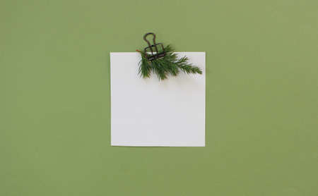 Christmas greeting card template. Empty paper mock up. New year flat lay, top view, copy space