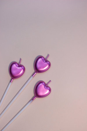 heart candle for cake. Valentines day background top view.の写真素材
