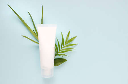 Cream tube mockup for branding presentation. Natural skincare beauty product. copy space. Concept bio organic beauty products with natural extractの写真素材