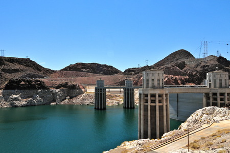Hoover Dam in the Black Canyon of the Colorado River, between Arizona and Nevada, USA.のeditorial素材