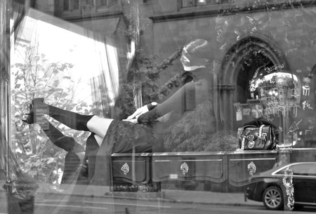 View autumn window display at Ralph Lauren in NYC on October 28, 2014.のeditorial素材