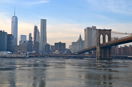 Brooklyn Bridge in the winter, New York City, USA.のeditorial素材