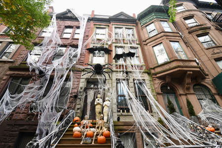 New York City/USA - October 24, 2020: Halloween decorations in Upper West Side, Manhattan, NYC.のeditorial素材