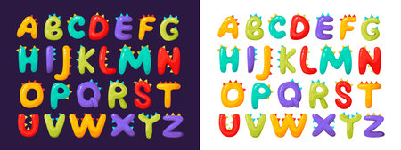 Children's alphabet, colorful and stylized font. Three-dimensional letters and numbers. vector illustrationのイラスト素材