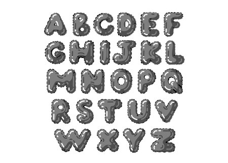Glossy black alphabet. The font is inflated like balloons. Stylish vector font.のイラスト素材