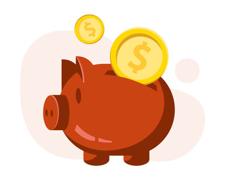 A piggy bank with coins. Vector illustration isolated on a white backgroundのイラスト素材