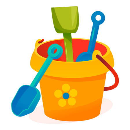 A baby bucket with shovels. A sandbox toy. Vector illustration in cartoon style.のイラスト素材