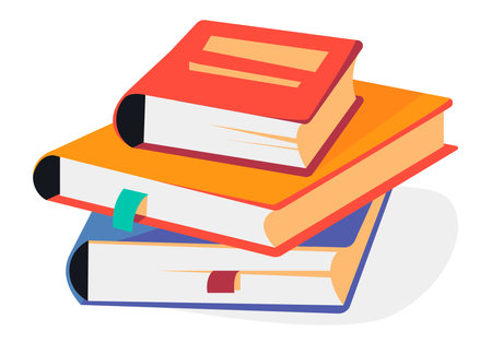 Stack of books with bookmarks. Color flat vector illustration isolated on a white backgroundのイラスト素材