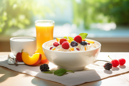 Porridge with fruits and berries. Healthy breakfast. Proper nutrition.の素材