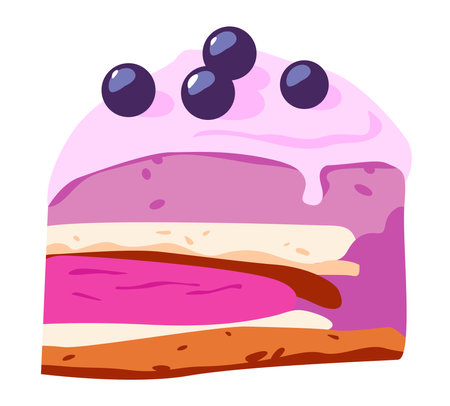 A piece of a blue berry cheesecake. Homemade cakes. Vector illustration on a white background.のイラスト素材