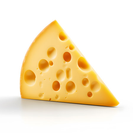 A piece of cheese on a white background.の素材