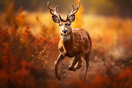 Wild deer in the autumn forest. Horned wild animal.の素材